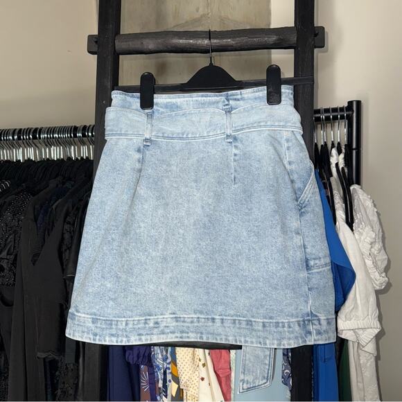 Sézane Lana Bleached Denim Wrap Mini Skirt with Tie Belt - Picture 10 of 17